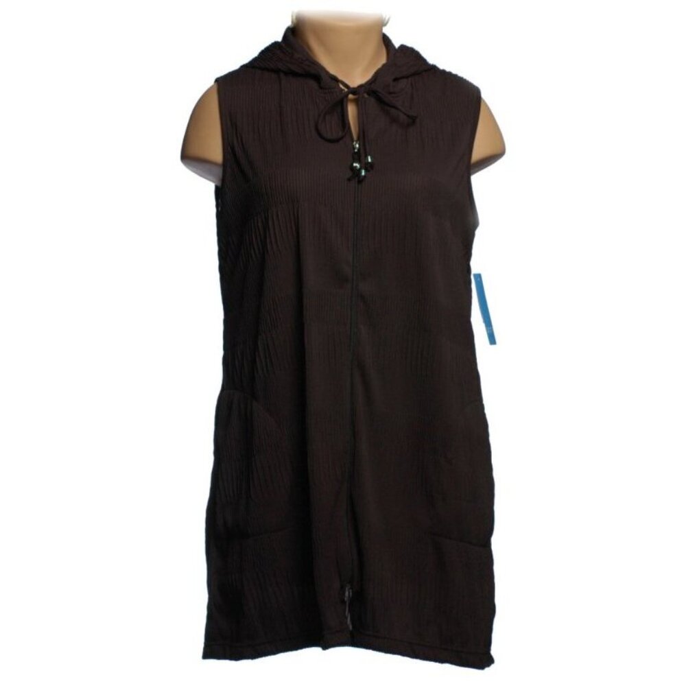 Dotti Black Textured Zip Front Swimsuit Coverup - NEW